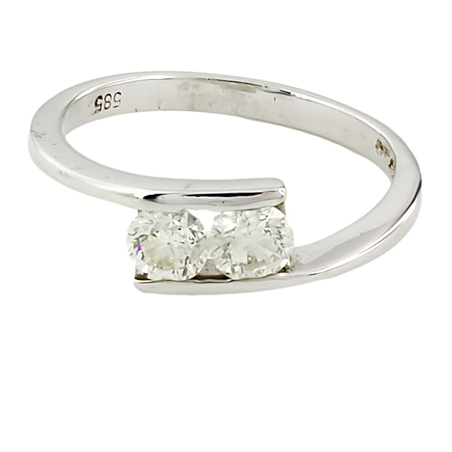 14ct White Gold Diamond 2 Stone Ring Size M